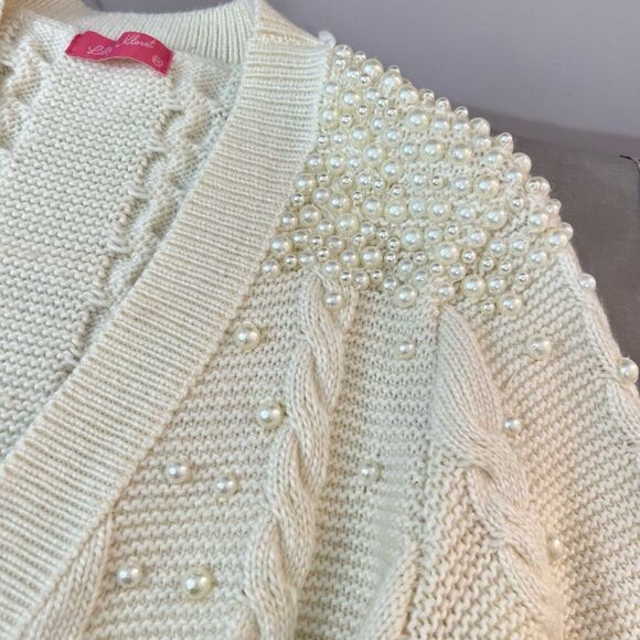 Lilly's Kloset Cream Cable Knit Golf Button V-Neck Long Cardigan Size 2XL - Picture 9 of 12